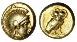 LESBOS. Mytilene. Hekte (377-326 a.C.). A/ Cabeza de Atenea a der. R/ Búho a der. EL-2,54 g. AULOCK-1706. EBC-.
