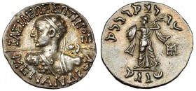 BACTRIA Y REINOS INDO-GRIEGOS. Menander. Taxila. Dracma (180-145 a.C.). AR 2,5 g. MIT-1792. Rayitas en el anv. EBC.