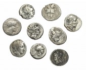 9 denarios: anónimo, Aburia, Calidia, Cassia, Cipia, Flaminia, Fonteia, Maiania y Minucia. BC+/MBC-.