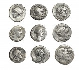 9 denarios: anónimos (2), Antonia, Caecilia, Fonteia, Memmia, Plancia, Satriena y 1 sin identificar. De RC a MBC-.