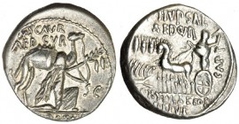 AEMILIA. Denario. Roma (58 a.C.). A/ El rey Aretas junto a camello. FFC-123 vte. SB-8. EBC-.