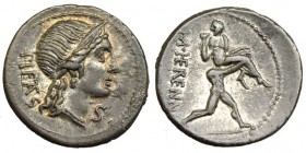 HERENNIA. Denario. Sur de Italia (108-107 a.C.). FFC-743. SB-1. Grafito X en el anv. EBC-/MBC+.