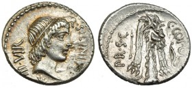 SICINIA. Denario. Roma (49 a.C.). R/ Maza de Hércules cubierta con piel de león, a los lados flecha y arco. FFC-1125. SB-1. EBC-/EBC.