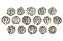 16 denarios de 16 emperadores y augustas diferentes, desde Vespasiano a Gordiano III. MBC-/MBC+.