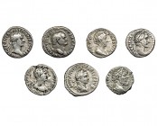7 denarios: Vespasiano, Trajano, Adriano, Antonino Pío, Faustina madre, Septimio Severo y Caracalla. BC+/ MBC-.