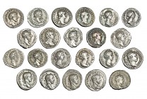 22 denarios: Domiciano (2), Trajano (3), Faustina madre (2), Marco Aurelio (3), Faustina hija, Lucio Vero, Lucilla, Cómodo (2), Septimio Severo, Carac...