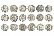 18 antoninianos: Gordiano III y Filipo I (17). Todos ricos en plata. Calidad media EBC-.