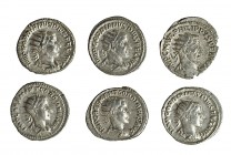 6 antoninianos: Filipo I y Gordiano III (5). Ricos en plata. Calidad media MBC+.
