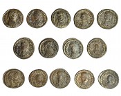 14 monedas de follis reducido (AE-2): Licinio I (7), Constantino I (4) y Constantino II (3). R.P.O. Calidad media EBC-.