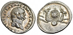 VESPASIANO. Denario. Roma (80-81). R/ SC en escudo entre dos capricornios. RIC-T63. SB-493. R.B.O. EBC.