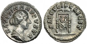 FAUSTINA HIJA, esposa de Marco Aurelio. Denario. Roma (156-175). R/ Toro drapeado con dos niños; SAECVLI FELICIT. RIC-M710. SB-190. EBC.