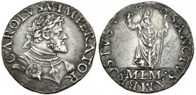 32 sueldos imperiales. Milán. “IL BURIGOZZO”. Olivares-Tipo 1 N.º 9. CR-8c. Finas rayitas. MBC+. Muy rara. El Ducado de Milán era un territorio perten...