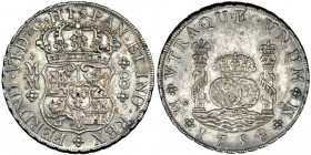 8 reales. 1758. México. MM. VI-369. Ligera pátina. EBC-.