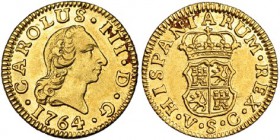 1/2 escudo. 1764. Sevilla. VC. VI-1073. EBC-. Escasa.