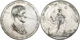 Medalla restitución al trono. 1814. México. AR 46,5 mm. Grabador: P. V. Rodíguez. Dos golpecitos en la gráfila. EBC.