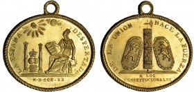Medalla de distinción. 1820. A los constitucionales. AE dorado 33,5 x 39,5 mm. MPN-498. SC.