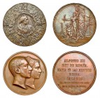 2 medallas: 1878, Boda Real, AE 71mm, Grabador Sellan; 1892, IV centenario del Descubrimiento de América, AE 71mm, Grabador Arnau. EBC-.