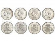 4 monedas de 5 pesetas diferentes. 1896 a 1899. MBC+/EBC-.