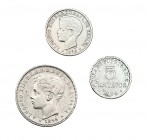 5, 10 y 20 centavos de peso. 1896 y 1895. VII-139, 149 y 170. MBC-/MBC+.