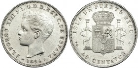 40 centavos de peso. 1896. Puerto Rico. PGV. VII-176. Golpecito en el anv. y pequeñas marcas. MBC+. Muy escasa.