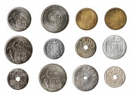12 monedas: 5 céntimos, 1940; 10 céntimos, 1945; 25 céntimos, 1937; 50 céntimos,. 1949 *54 y 62; 25 céntimos 1963 *63; peseta, 1944; peseta 1963 *66; ...
