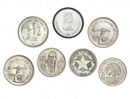 7 monedas módulo “duro”. Canadá: 5 dólares, 1976. Cuba: peso, 1916. México: 25 pesos, 1968; 100 pesos, 1978; onza Troy, 1979 (3). De MBC+ a SC....