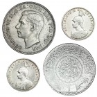 4 monedas de plata. África Occidental Alemana: 2 1/2 rupias, 1901 y 1910, KM-4 y 9. Australia: corona, 1937, KM-34. Arabia Saudí: ryal, 1928, KM-12. C...