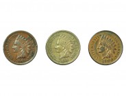 ESTADOS UNIDOS DE AMÉRICA. 3 monedas de 1 centavo. 1860, 1864 y 1900. MBC/ MBC+.