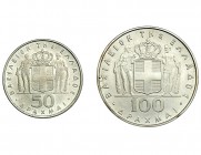 GRECIA. 50 y 100 dracmas. 1967. Km-93 y 94. SC.