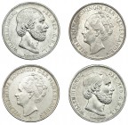 HOLANDA. Lote de 4 monedas de 2 1/2 Gulden. 1851. 1873, 1938 y 1940. KM-82 y 165. MBC+/EBC.