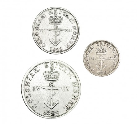 INDIA OCCIDENTAL BRITÁNICA. Lote de 3 monedas de plata. 1/16, 1/8 y 1/4 de dolla...