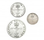 INDIA OCCIDENTAL BRITÁNICA. Lote de 3 monedas de plata. 1/16, 1/8 y 1/4 de dollar. KM-1, 2 y 3. MBC/MBC+.