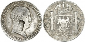 PORTUGAL. Sobre 20 reales. 1822. Sevilla. RD. Resello de Portugal. VII-1173. Resello: GO-30.01. BC+.