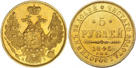 RUSIA. Nicolás I. 5 rublos. 1845. St. Petersburgo. C-175.1. EBC.