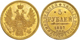 RUSIA. Alejandro III. 5 rublos. 1857. St. Petersburgo. AG. Y-A26. ebc/ebc+.