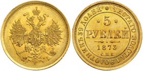 RUSIA. Alejandro II. 5 rublos. 1873. St. Petersburgo. HI.- Y-B26. SC.