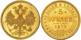 RUSIA. Alejandro II. 5 rublos. 1874. St. Petersburgo. H. Y-B26. EBC+.