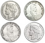 SUIZA. Lote de 4 monedas de 5 francos: 1892, B; 1907, B; 1923, B (2). KM-34 y 37. MBC/MBC+.