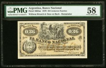 Argentina Banco Nacional 36 Centavos Fuertes 1879 Pick S664ar Remainder PMG Choice About Unc 58. 

HID09801242017