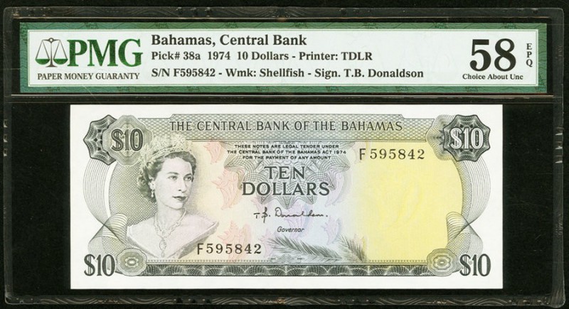 Bahamas Central Bank 10 Dollars 1974 Pick 38a PMG Choice About Unc 58 EPQ. 

HID...