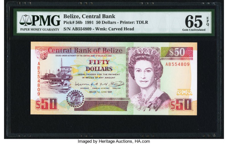 Belize Central Bank 50 Dollars 1.6.1991 Pick 56b PMG Gem Uncirculated 65 EPQ. 

...