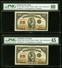 Canada Dominion of Canada 25 Cents 2.7.1923 DC-24a Two Consecutive Examples PMG Extremely Fine 40; Choice Extremly Fine 45. 

HID09801242017