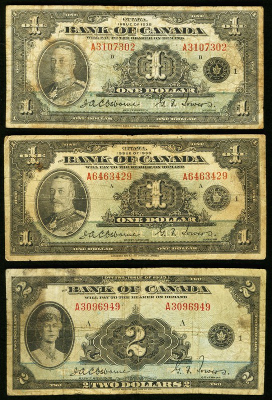 Canada Bank of Canada $1(2); $2 1935 BC-1(2); BC-3 Fine-Very Fine. 

HID09801242...