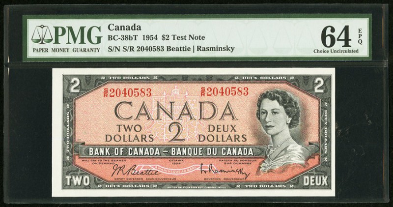 Canada Bank of Canada 2 Dollars 1954 BC-38bT Test note PMG Choice Uncirculated 6...