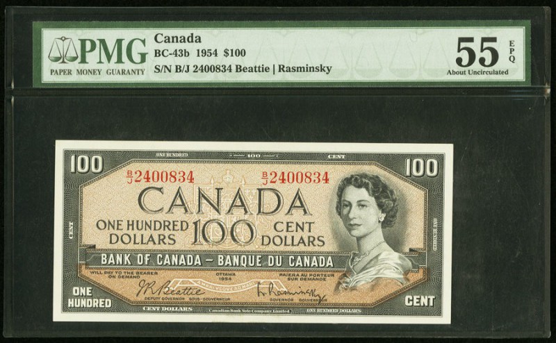 Canada Bank of Canada 100 Dollars 1954 BC-43b PMG About Uncirculated 55 EPQ. 

H...