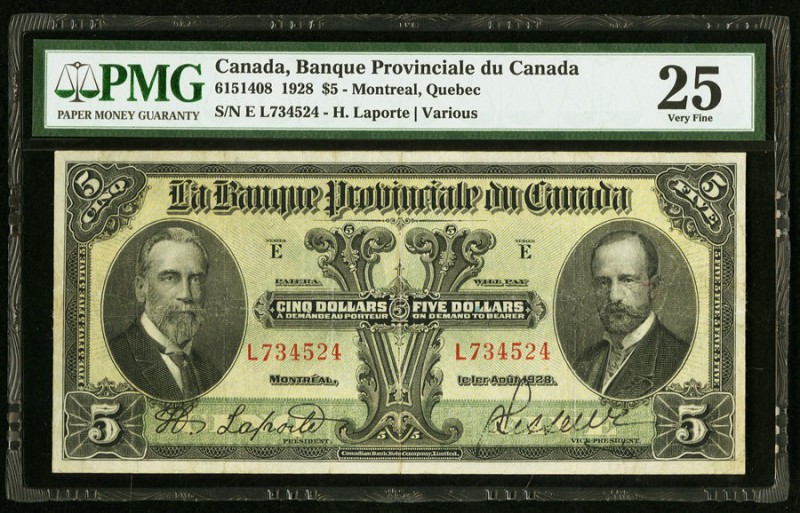Canada Banque Provinciale du Canada $5 1928 Ch. # 615-14-08 PMG Very Fine 25. 

...
