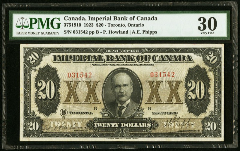 Canada Imperial Bank of Canada 20 Dollars 1.11.1923 Ch. # 375-18-10 PMG Very Fin...