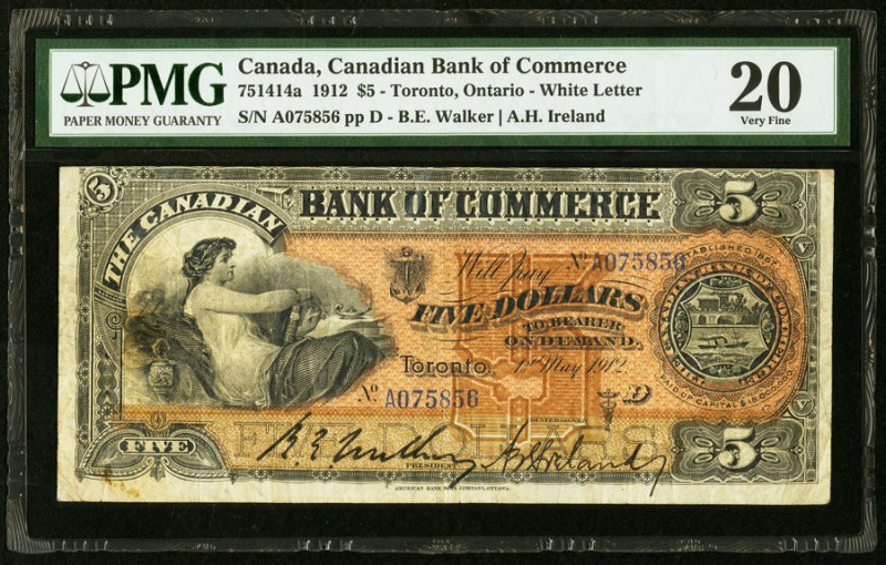 Canada Canadian Bank of Commerce $5 1.5.1912 Ch. # 75-14-14a PMG Very Fine 20. 
...