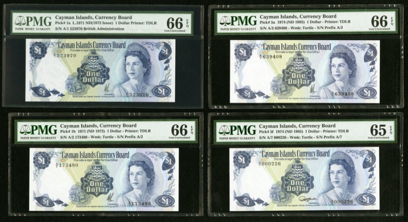 Cayman Islands Currency Board 1 Dollar 1971; 1974 Pick 1a; 1b; 5a; 5f Four Examp...