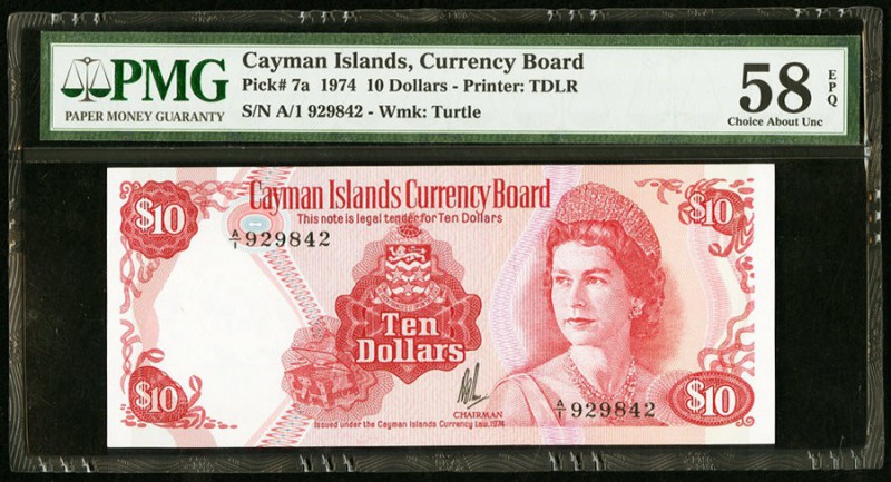 Cayman Islands Currency Board 10 Dollars 1974 (ND 1981) Pick 7a PMG Choice About...